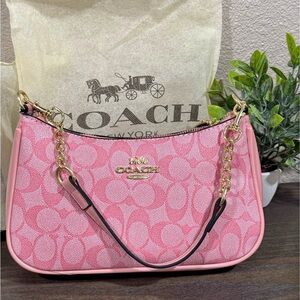 Coach Pink Signature Canvas Chain Shoulder Bag